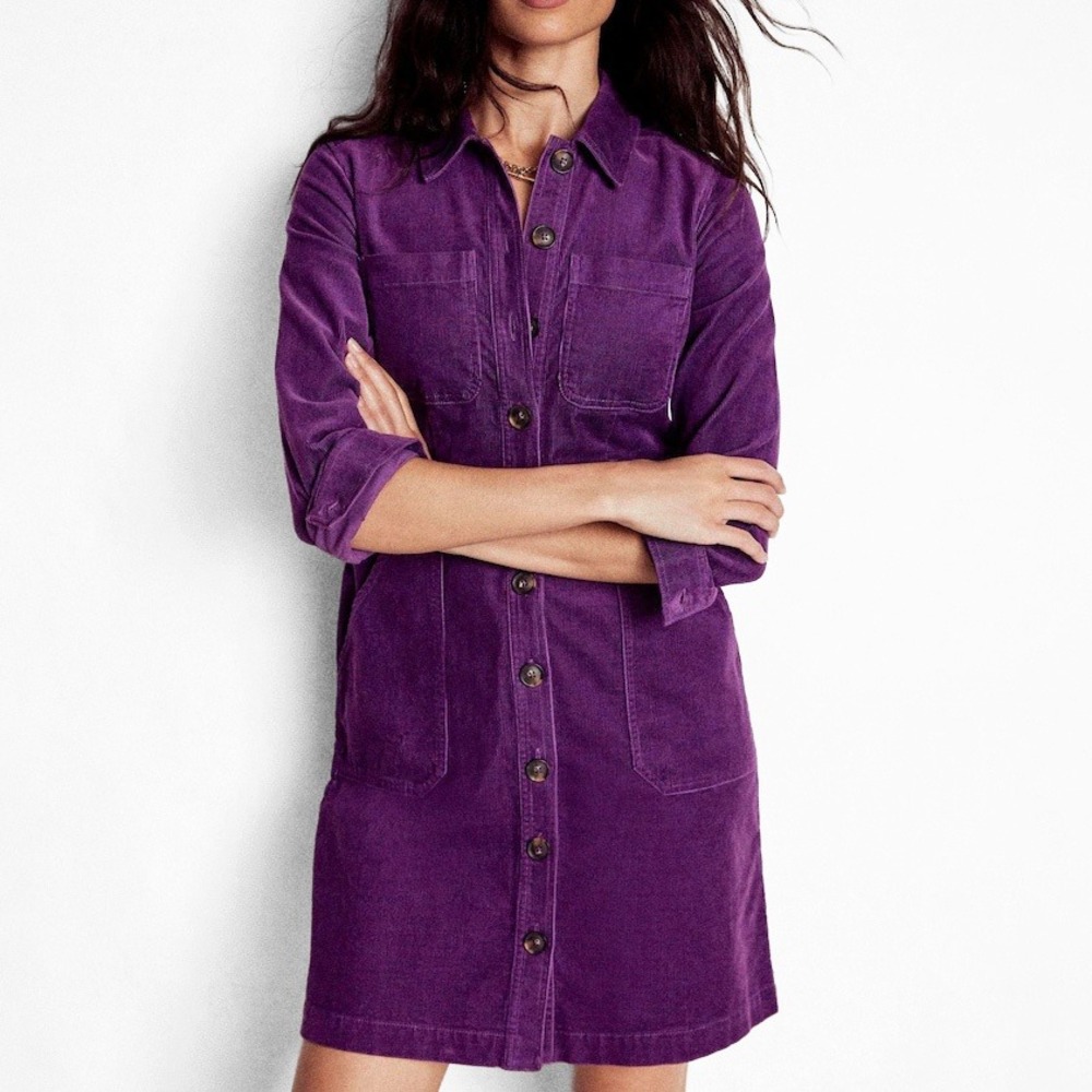 Boden Purple Amanda Cord Short Dress Plus Size 16-18 Long Utility Corduroy